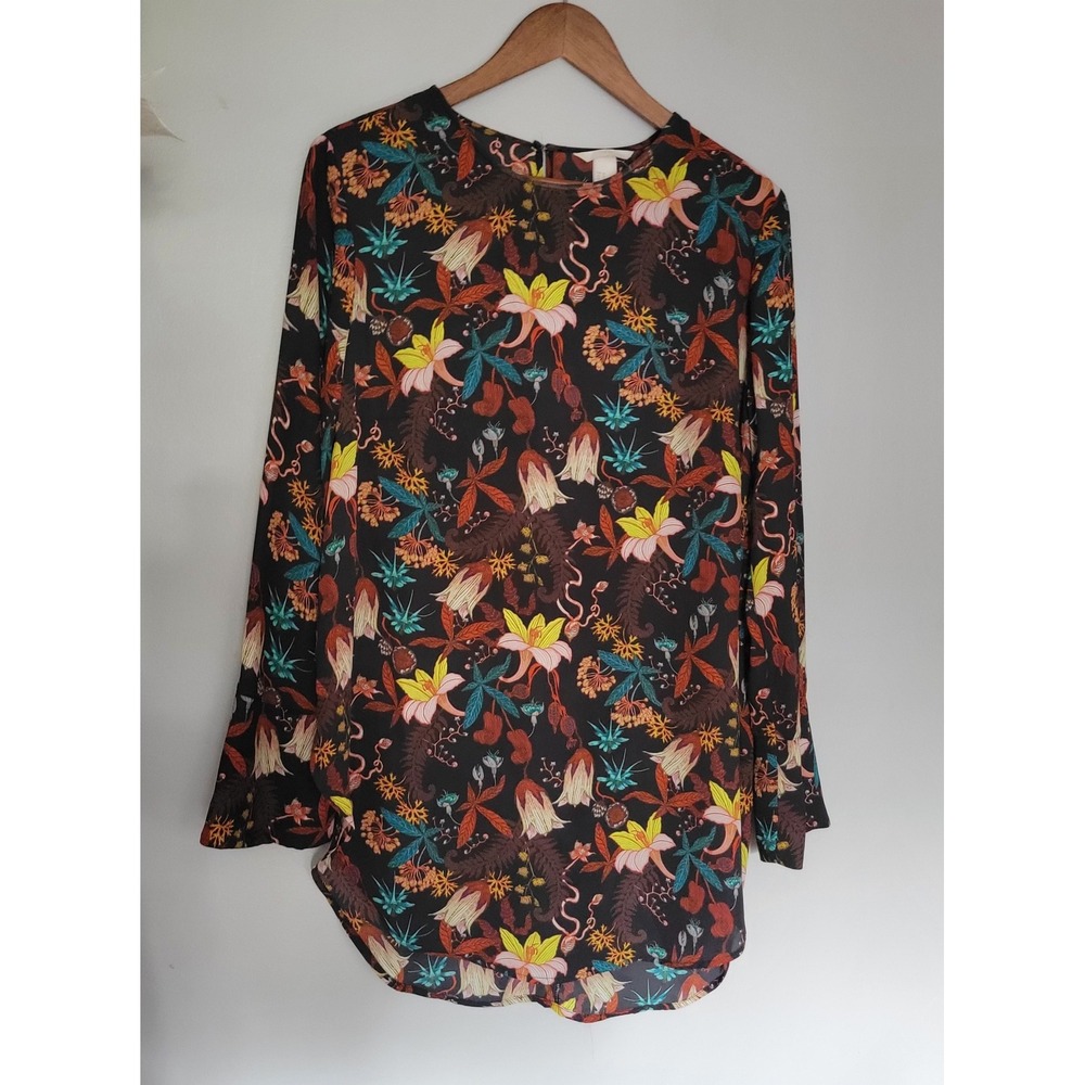 H&M multicolor botanical garden floral long sleeved‎ blouse Tunic Top Size 14 - Picture 4 of 12